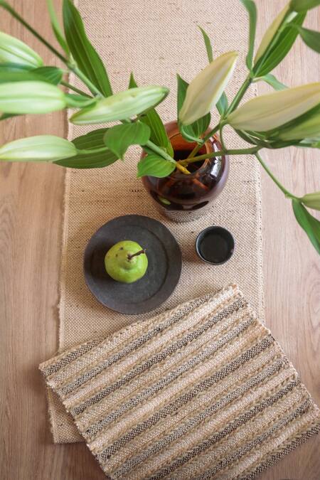 The Kargha Story_Beige Jute Earthy Pathways Table Runner_Online_at_Aza_Fashions