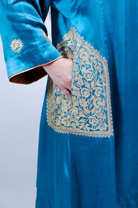 Buy Daljit Sudan Blue German Satin And Georgette Tilla & Aari V Embroidered Phiran Kurta Pant Set Online at Aza Fashions Buy_Daljit Sudan_Blue German Satin And Georgette Tilla & Aari V Embroidered Phiran Kurta Pant Set _Online_at_Aza_Fashions