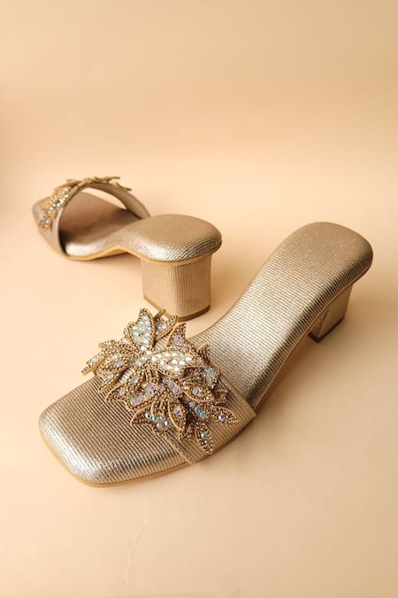 Tic Tac Toe Footwear Butterfly Embellished Flare Heels 