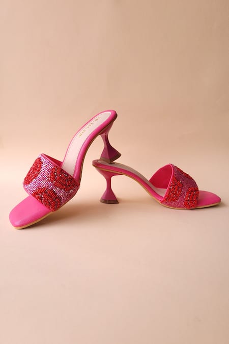 Tic Tac Toe Footwear Rose Embroidered Spool Heels 