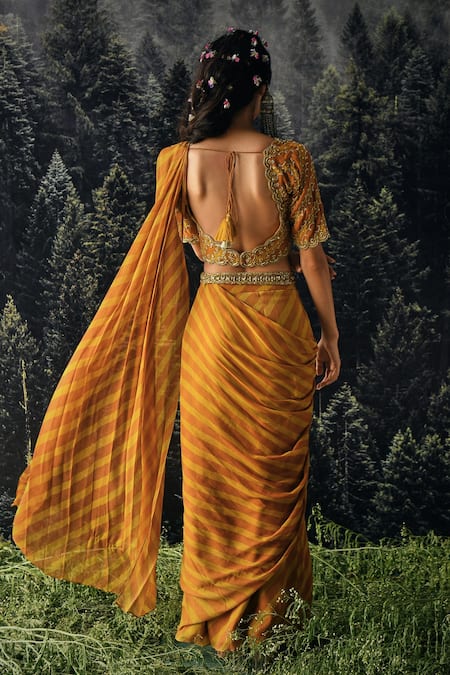 Paulmi And Harsh Leheriya Print Pre-Draped Saree With Blouse 