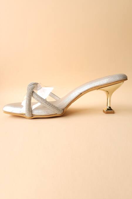 Shop_Tic Tac Toe Footwear_Silver Diamonds Twisted Kitten Heels_Online_at_Aza_Fashions