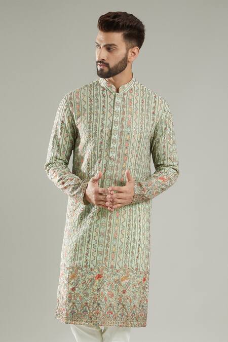 Kasbah Green Georgette, Cotton Embroidery Thread Full Sleeve Kurta Set Online at Aza Fashions Kasbah_Green Georgette, Cotton Embroidery Thread Full Sleeve Kurta Set _Online_at_Aza_Fashions