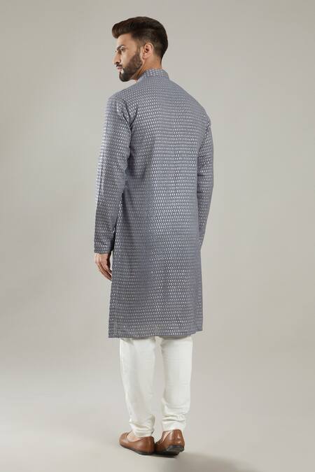 Shop Kasbah Grey Chanderi Embroidery Kurta Set at Aza Fashions Shop_Kasbah_Grey Chanderi Embroidery Kurta Set_at_Aza_Fashions