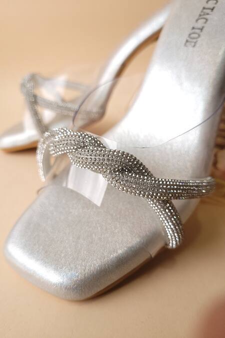 Tic Tac Toe Footwear_Silver Diamonds Twisted Kitten Heels_at_Aza_Fashions