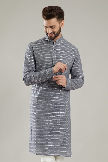 Kasbah Grey Chanderi Embroidery Kurta Set Online at Aza Fashions Kasbah_Grey Chanderi Embroidery Kurta Set_Online_at_Aza_Fashions