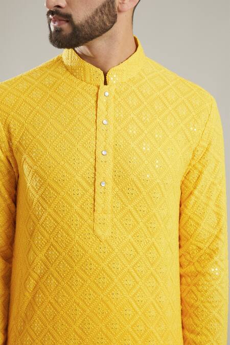 Buy Kasbah Yellow Georgette, Cotton Embroidery Full Sleeve Kurta Set Online at Aza Fashions Buy_Kasbah_Yellow Georgette, Cotton Embroidery Full Sleeve Kurta Set _Online_at_Aza_Fashions