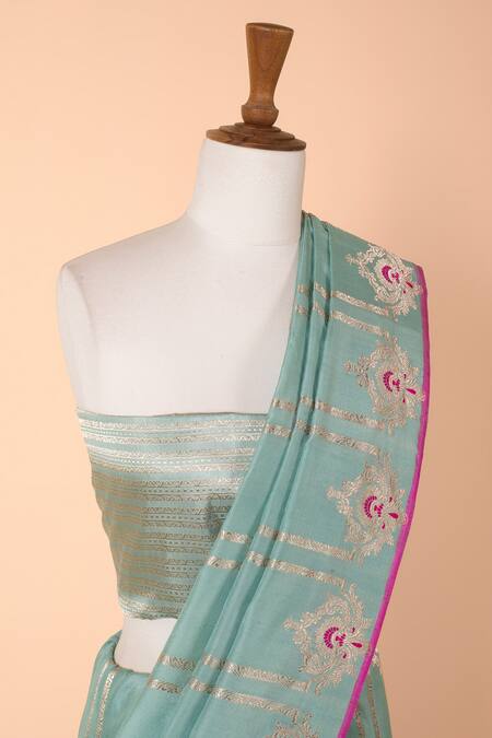Ekaya Banaras Blue Silk Banarasi Kadwa Handwoven Saree Online at Aza Fashions Ekaya Banaras_Blue Silk Banarasi Kadwa Handwoven Saree_Online_at_Aza_Fashions