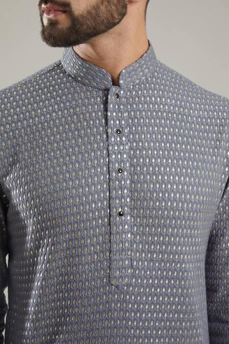 Buy Kasbah Grey Chanderi Embroidery Kurta Set Online at Aza Fashions Buy_Kasbah_Grey Chanderi Embroidery Kurta Set_Online_at_Aza_Fashions