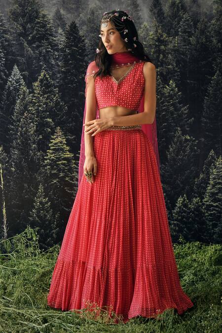 Paulmi And Harsh_Pink Cutdana And Thread, Sequin, Butti , Star V Neck Lehenga Set _Online_at_Aza_Fashions