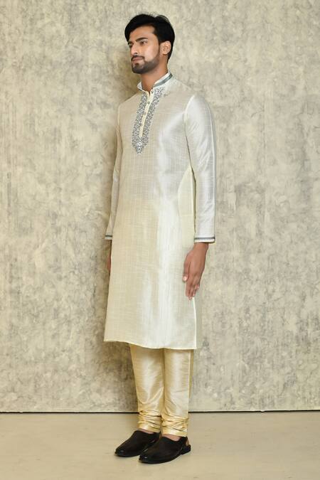 Arihant Rai Sinha Cream Silk Embroidery Thread Kurta Set Online at Aza Fashions Arihant Rai Sinha_Cream Silk Embroidery Thread Kurta Set _Online_at_Aza_Fashions