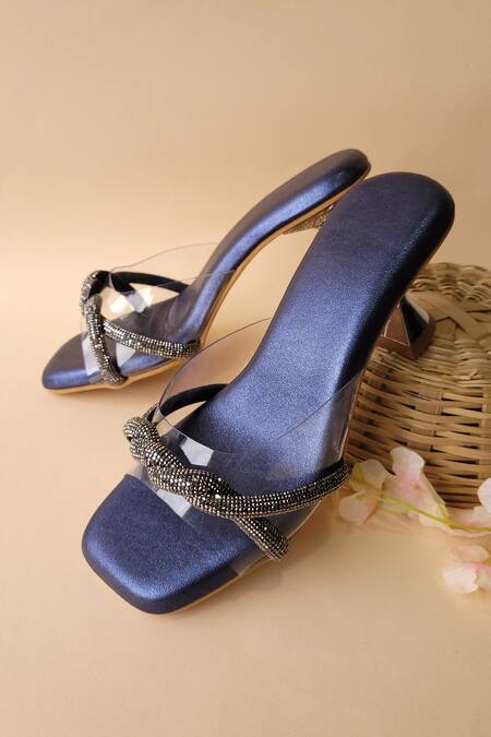 Buy_Tic Tac Toe Footwear_Gray Diamonds Embellished Kitten Heels_Online_at_Aza_Fashions