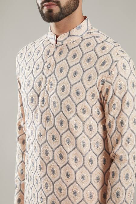 Buy Kasbah Pink Georgette, Cotton Embroidery Silk Floral Full Sleeve Kurta Set Online at Aza Fashions Buy_Kasbah_Pink Georgette, Cotton Embroidery Silk Floral Full Sleeve Kurta Set _Online_at_Aza_Fashions