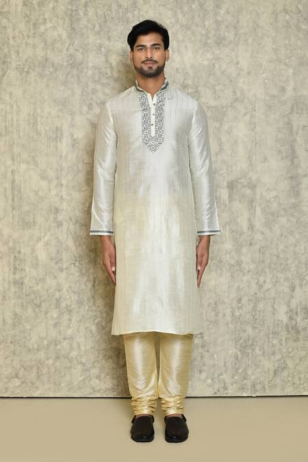 Buy Arihant Rai Sinha Cream Silk Embroidery Thread Kurta Set Online at Aza Fashions Buy_Arihant Rai Sinha_Cream Silk Embroidery Thread Kurta Set _Online_at_Aza_Fashions
