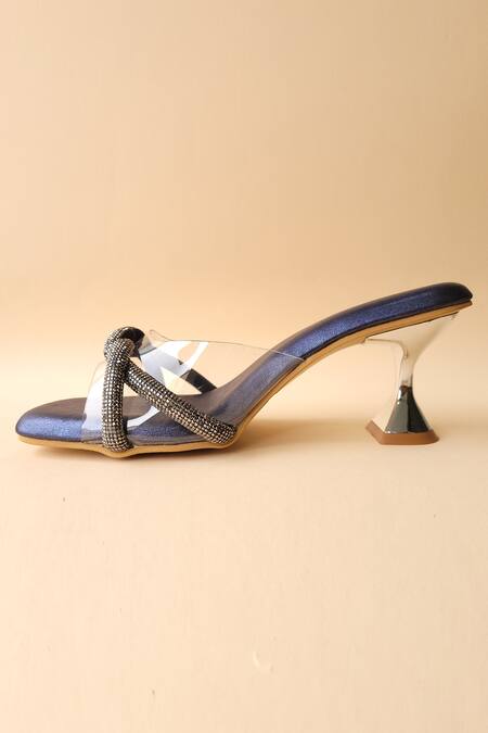 Shop_Tic Tac Toe Footwear_Gray Diamonds Embellished Kitten Heels_Online_at_Aza_Fashions