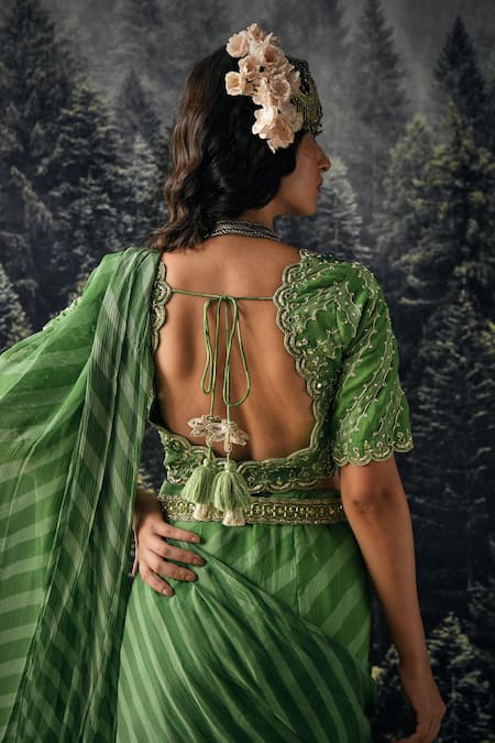 Buy Paulmi And Harsh Green Saree Chiffon And Blouse Georgette Cutdana & Sequin, Pre-draped With Online at Aza Fashions Buy_Paulmi And Harsh_Green Saree Chiffon And Blouse Georgette Cutdana & Sequin, Pre-draped With _Online_at_Aza_Fashions