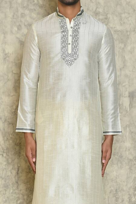 Shop Arihant Rai Sinha Cream Silk Embroidery Thread Kurta Set Online at Aza Fashions Shop_Arihant Rai Sinha_Cream Silk Embroidery Thread Kurta Set _Online_at_Aza_Fashions