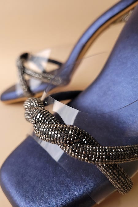 Tic Tac Toe Footwear_Gray Diamonds Embellished Kitten Heels_at_Aza_Fashions