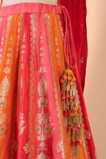 Ekaya Banaras_Multi Color Silk, Handwoven Bridal Lehenga Set With Unstitched Blouse Fabric_Online_at_Aza_Fashions