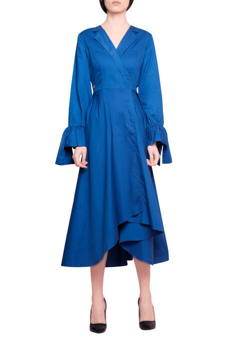 Buy Manika Nanda Blue V Neck Cotton Asymmetric Dress Online at Aza Fashions Buy_Manika Nanda_Blue V Neck Cotton Asymmetric Dress _Online_at_Aza_Fashions