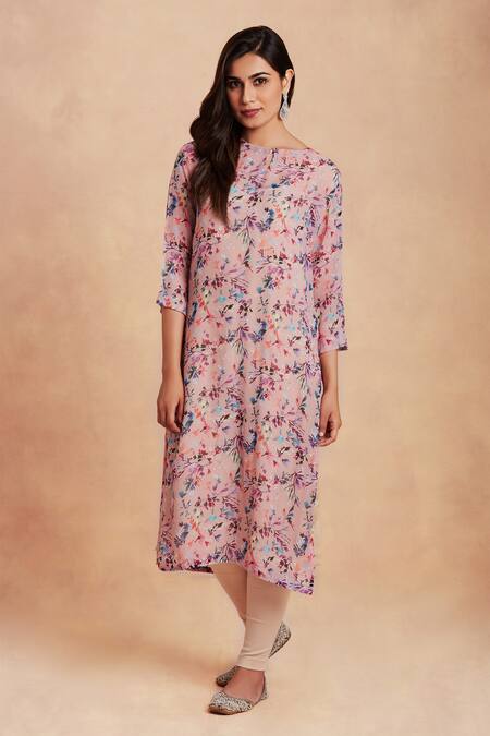 Buy Sanjhana Pink Chiffon Printed Kurta Set Online at Aza Fashions Buy_Sanjhana_Pink Chiffon Printed Kurta Set_Online_at_Aza_Fashions