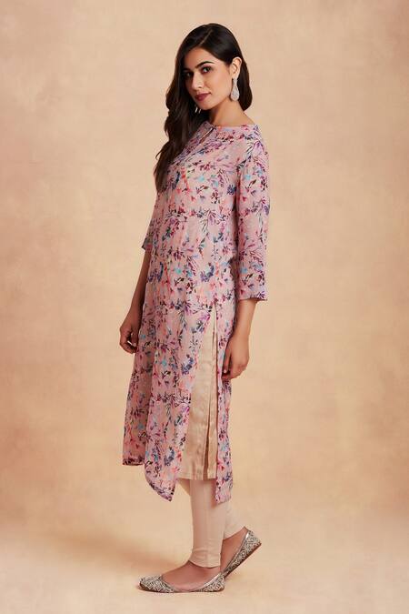 Sanjhana Pink Chiffon Printed Kurta Set Online at Aza Fashions Sanjhana_Pink Chiffon Printed Kurta Set_Online_at_Aza_Fashions