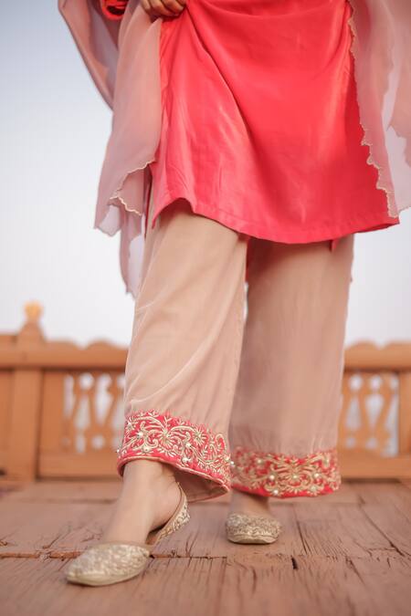 Shop_Negra Elegante_Red Velvet Pearl, Sequin And Zari Work Notched Round Neck Phiran & Salwar Set_Online_at_Aza_Fashions