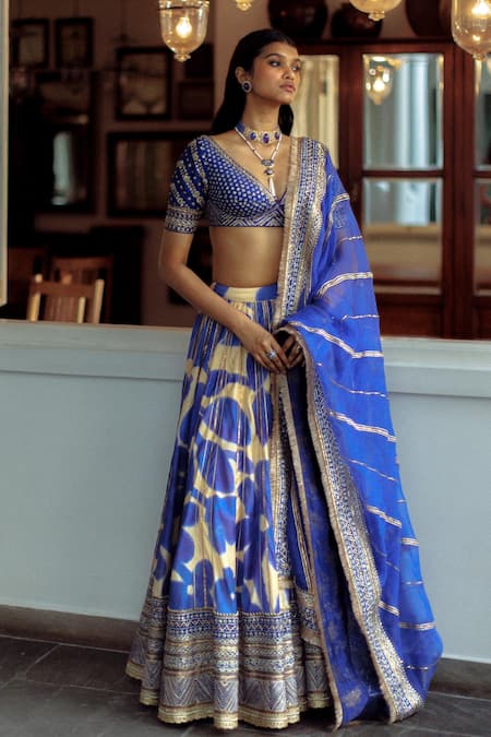 RI.Ritu Kumar Silk Chanderi Embroidered Bridal Lehenga Set 