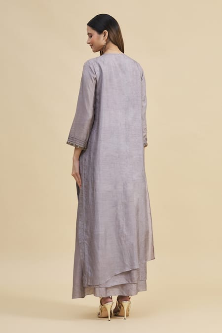 Zeel Doshi Linen Silk Asymmetric Embroidered Tunic 