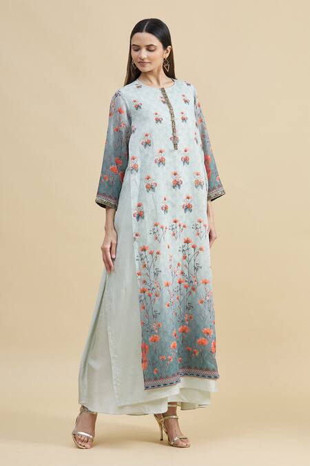 Buy_Zeel Doshi_Green Silk Round Embroidered Tunic  _Online_at_Aza_Fashions