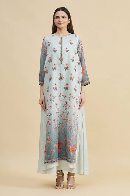 Shop_Zeel Doshi_Green Silk Round Embroidered Tunic  _Online_at_Aza_Fashions