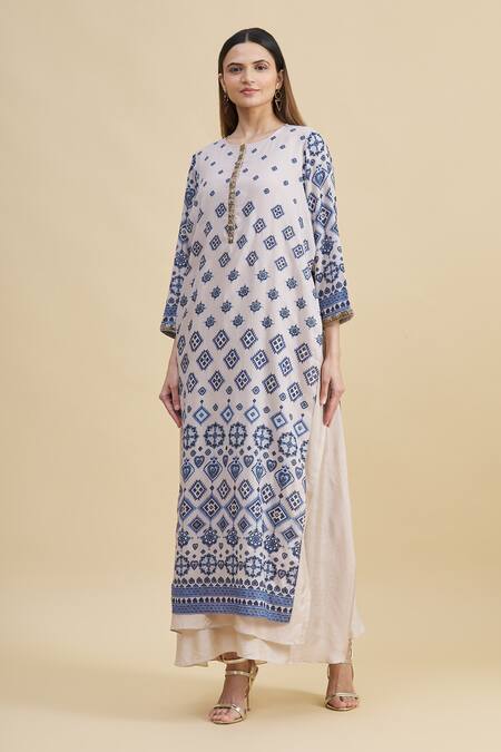 Buy_Zeel Doshi_Blue Crepe Silk Round Printed Tunic  _Online_at_Aza_Fashions