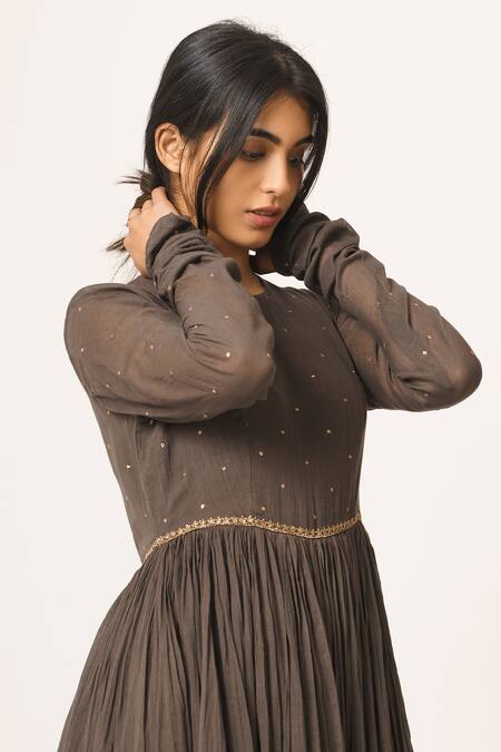 Buy_Dot_Grey Cotton Round Embroidered Anarkali _Online_at_Aza_Fashions