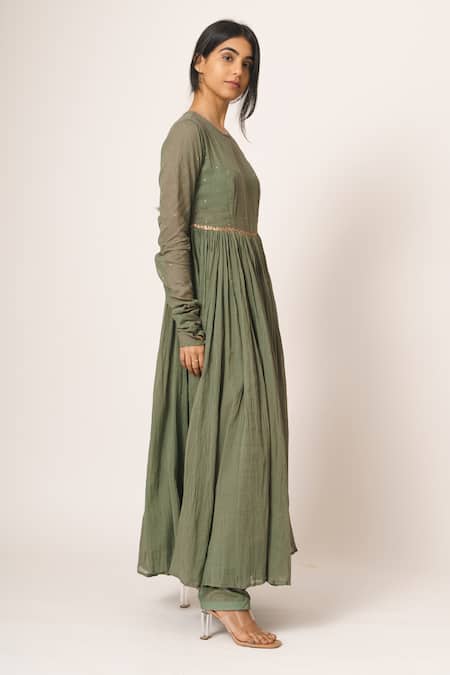 Dot Green Cotton Round Embroidered Anarkali Online at Aza Fashions Dot_Green Cotton Round Embroidered Anarkali _Online_at_Aza_Fashions