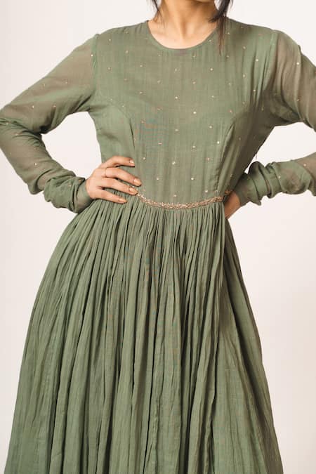 Buy Dot Green Cotton Round Embroidered Anarkali Online at Aza Fashions Buy_Dot_Green Cotton Round Embroidered Anarkali _Online_at_Aza_Fashions