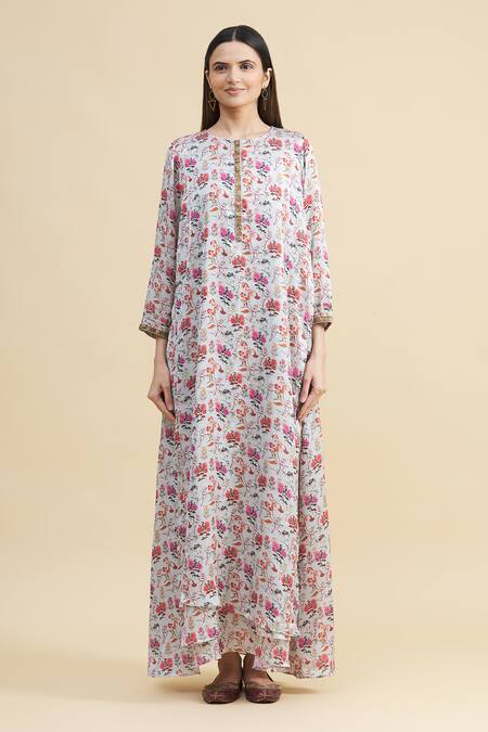 Shop_Zeel Doshi_Green Silk Round Embroidered Tunic  _Online_at_Aza_Fashions