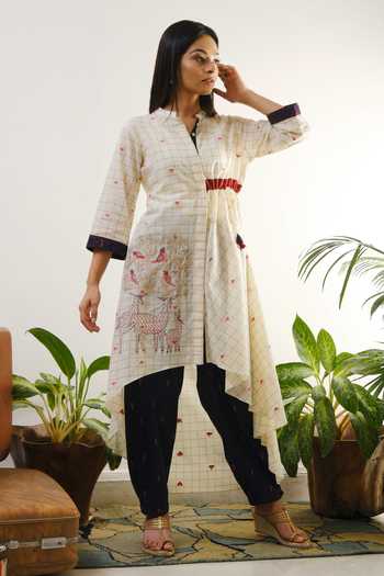 Cotton Checkered Asymmetric Tunic 