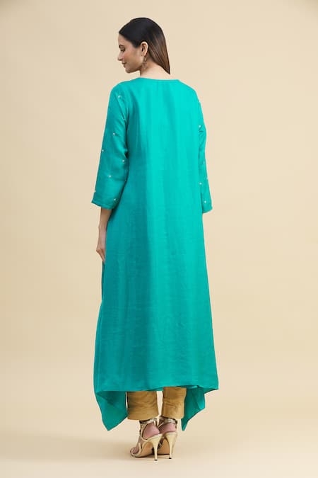 Zeel Doshi Linen Silk Asymmetric Embroidered Tunic 