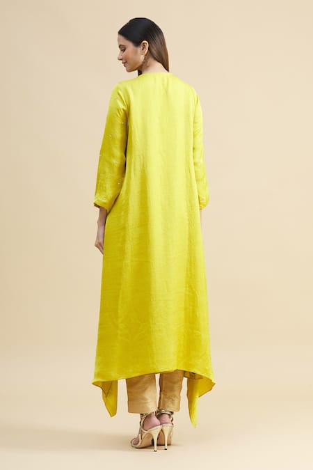 Zeel Doshi Linen Silk Asymmetric Embroidered Tunic 