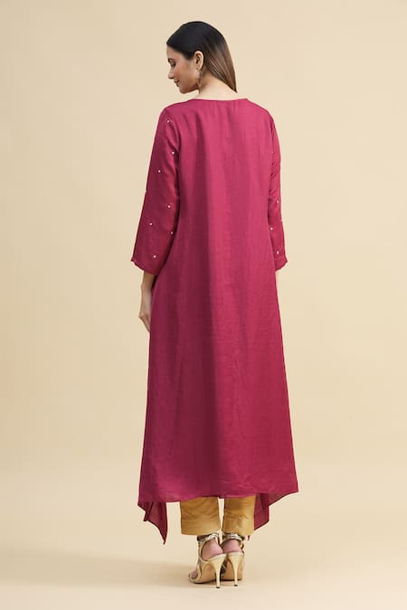 Zeel Doshi Linen Silk Asymmetric Embroidered Tunic 