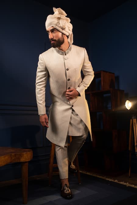 Buy Contrast By Parth White Geometric Jacquard Sherwani Set Online at Aza Fashions Buy_Contrast By Parth_White Geometric Jacquard Sherwani Set _Online_at_Aza_Fashions