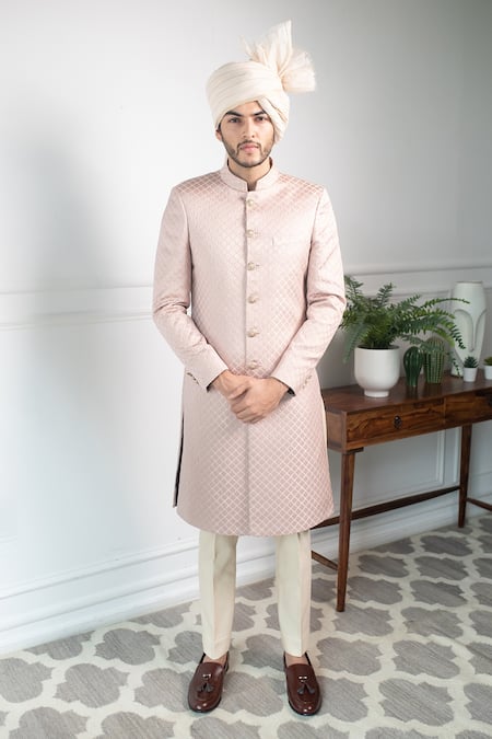 Contrast By Parth Jacquard Embossed Sherwani Set 