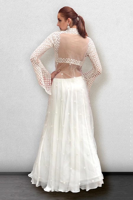 Shop_Jade By Ashima_White Net, Georgette Round Draped Tunic And Lehenga Set _at_Aza_Fashions