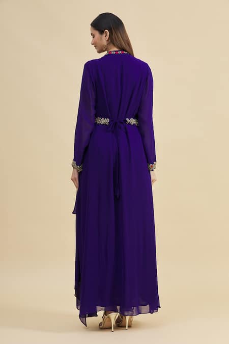 Zeel Doshi Embroidered Draped Dress with Belt 