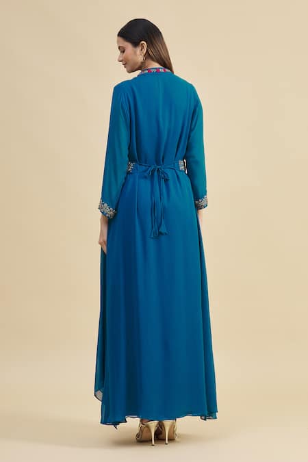 Zeel Doshi Embroidered Draped Dress with Belt 