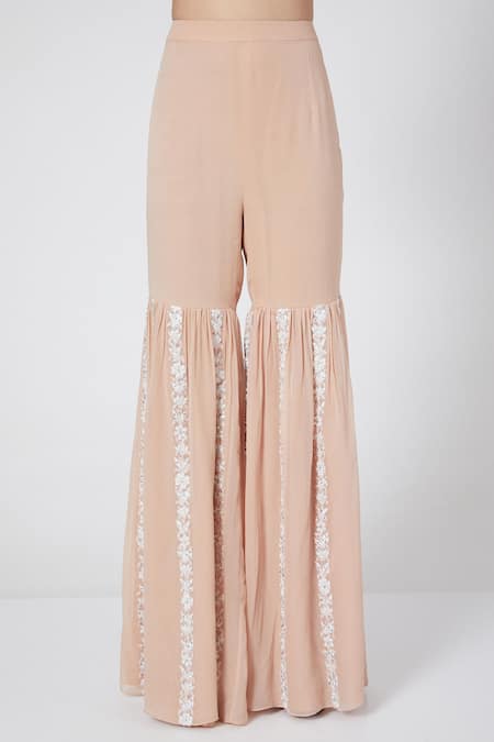 Jade By Ashima_Peach Georgette Embroidery V Neck Kurta Gharara Set _Online_at_Aza_Fashions