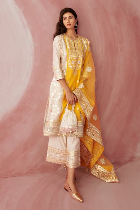 Sureena Chowdhri Silk Chanderi Kurta Palazzo Set 