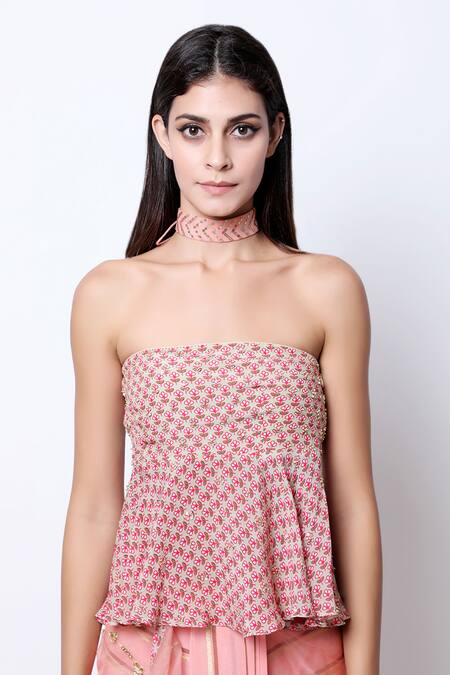 Nikasha_Peach Crepe Embroidered Pre-draped Saree _Online_at_Aza_Fashions