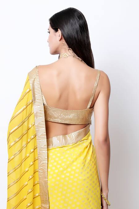Buy_Nikasha_Yellow Crepe Sweetheart Neck Embroidered Saree With Blouse _Online_at_Aza_Fashions