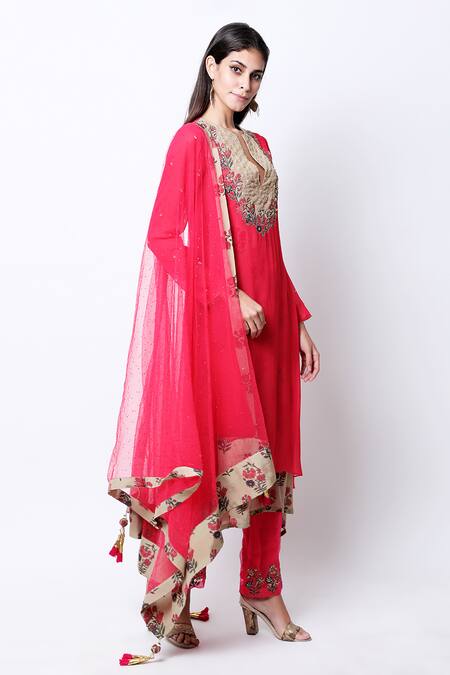 Nikasha Beige Split Embroidered Asymmetrical Anarkali Set Online at Aza Fashions Nikasha_Beige Split Embroidered Asymmetrical Anarkali Set _Online_at_Aza_Fashions